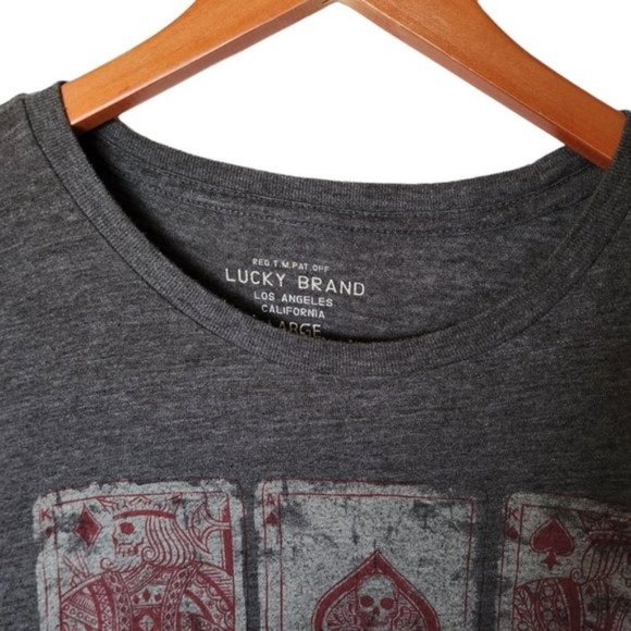 Lucky Brand Burnout Poker Cards‎ Tee Graphic T Shirt L Large Gray - Picture 6 of 10